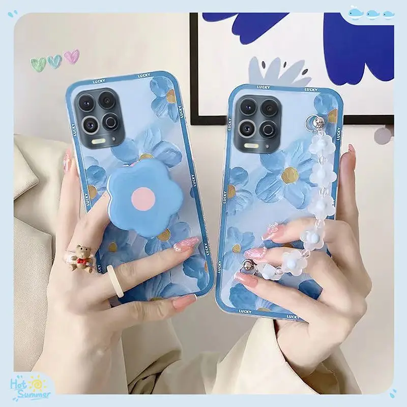

Suitable For MOTO Edge S Phone Case Blue Oil Painting Flower Chain Soft Shell