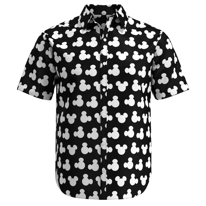 

2023 New Disney Hawaiian Shirt Fashion Mickey Mouse Silhouette Ears Shirt Disneyland Inspired Button Down Shirt Casual Retro