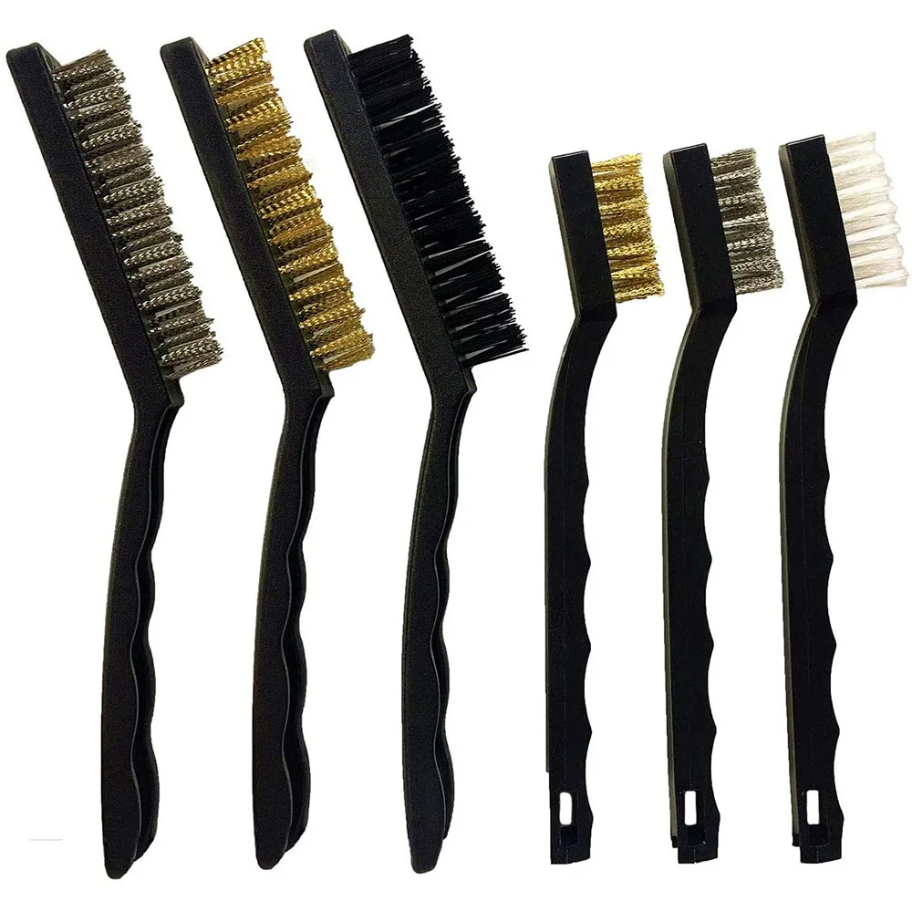 

6pcs/Set 7/9Inch Steel Wire Brushes Stainless Steel Brass Nylon Brush For Cleaning Polishing Detail Metal Rust Burring Brush