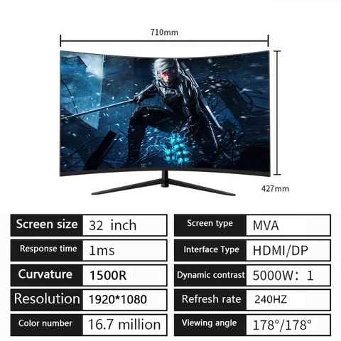 Монитор игровой диагональю 32 дюйма диагональю 240 дюйма с поддержкой разрешения 1MS и HD