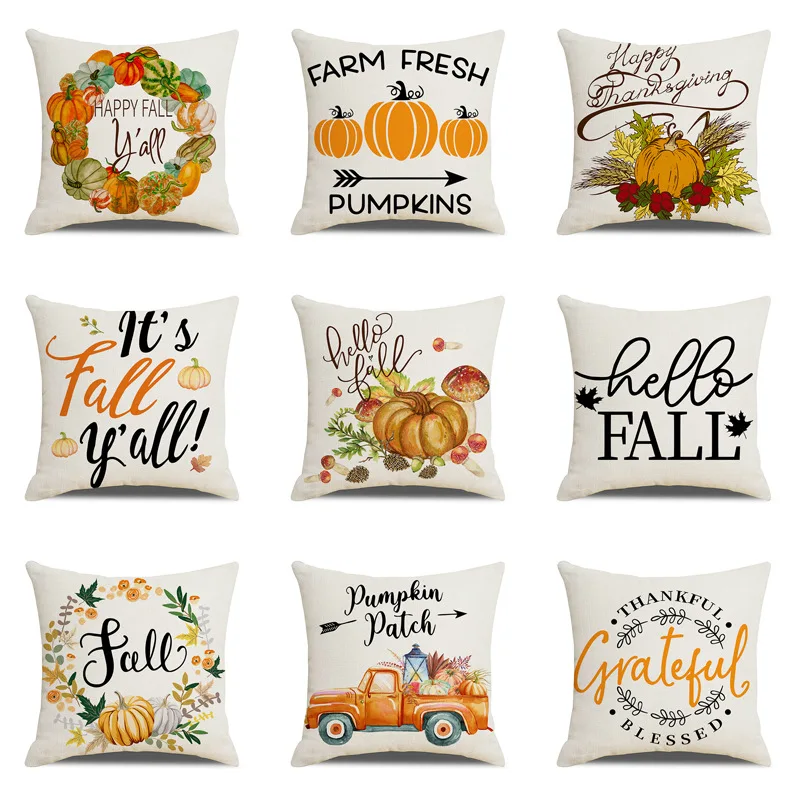 

45X45cm Happy Thanksgiving Cushion Cover Fall Home Pumpkin Decorative Throw Pillows Sofa Cushions Maple leaf Pillowcase 2022 New