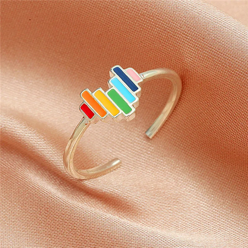 

Fashion Seven-color Rainbow Love Girl Ring Sweet Small Fresh Student Casual Party Size Adjustable Index Finger Hand Accessories