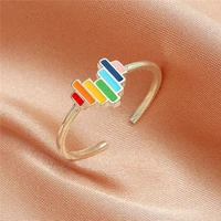 fashion seven color rainbow love girl ring sweet small fresh student casual party size adjustable index finger hand accessories