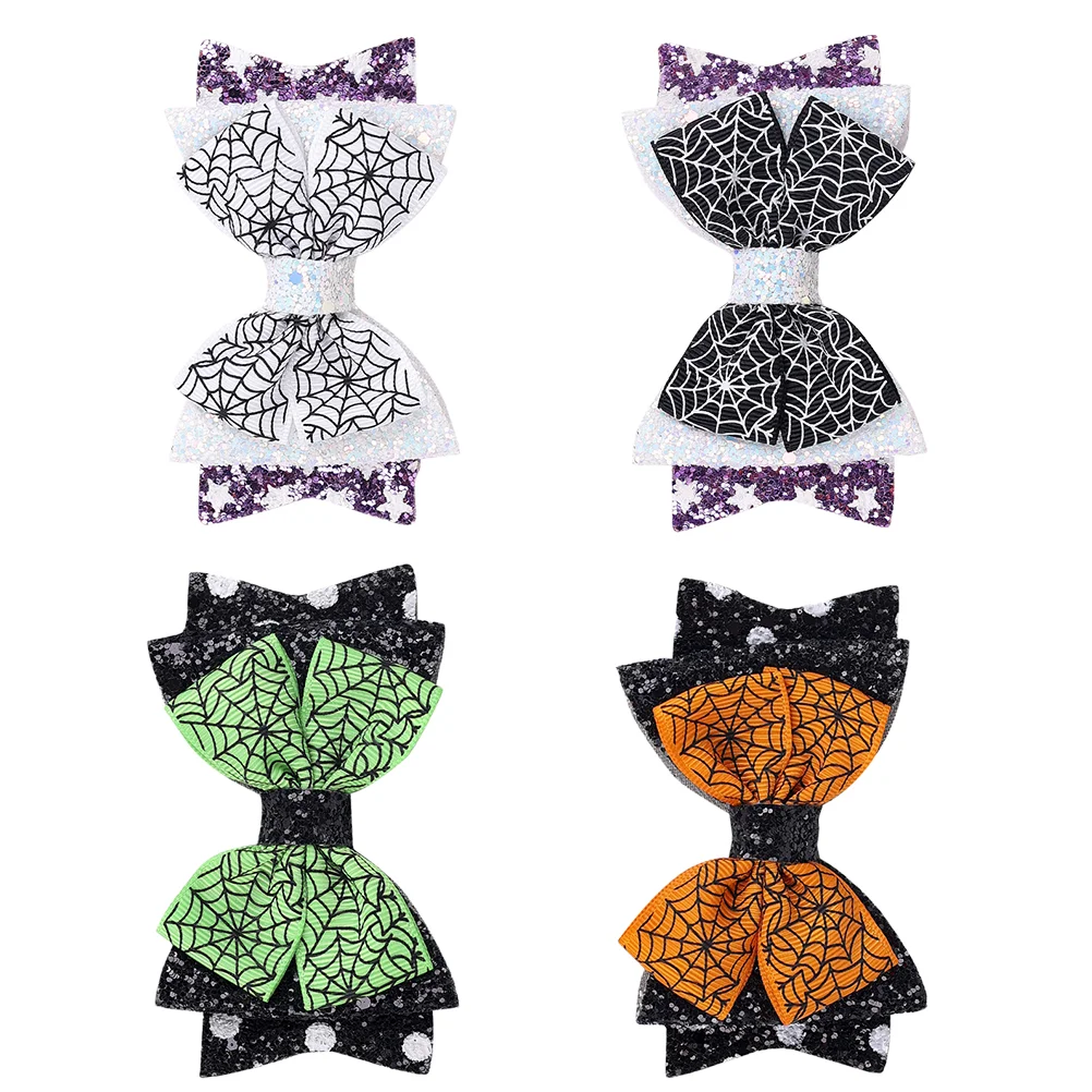 

4pcs Kids Spider Web Bow Hair Barrettes Headdress Hair Accessories Hair Clip