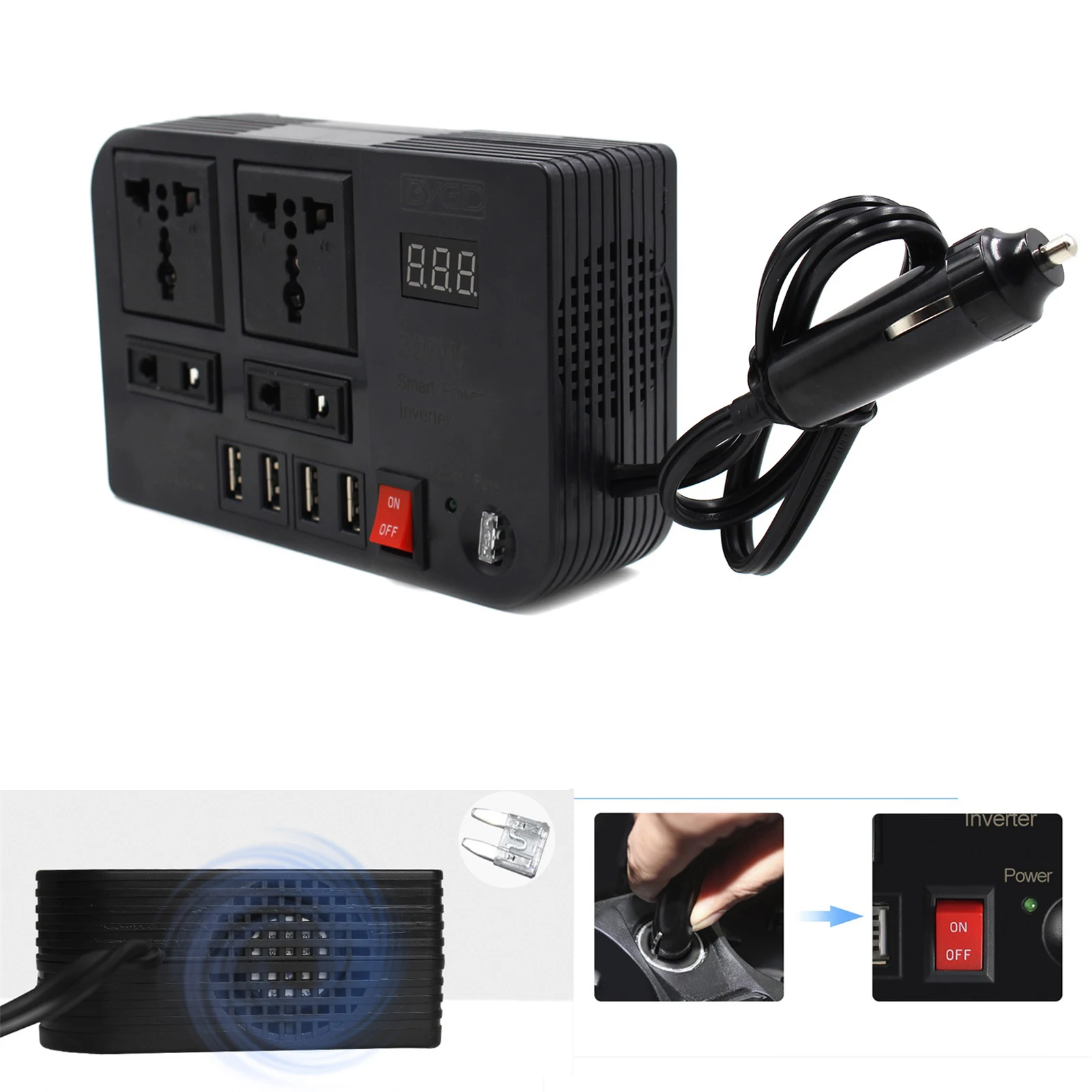 

Universal Car Power Inverter 12V-220V 4USB Vehicle Inverter With LED Display 300W Modified Sine W ave Car Converter For Truck RV