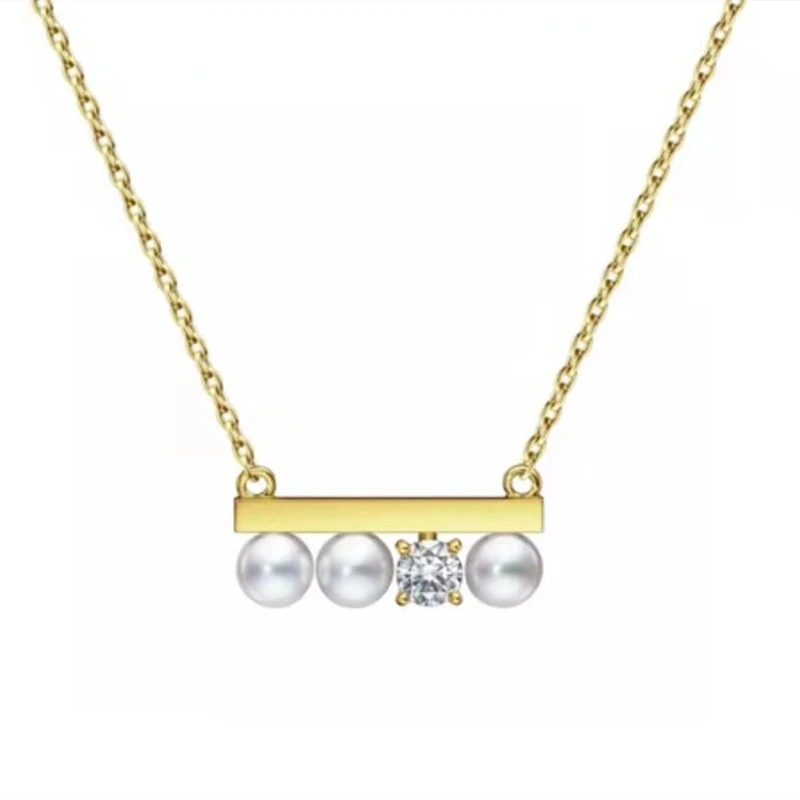 

Three-bead Balance Beam Pearl Necklace 925 Silver Material Fashion Japan and South Korea Fashion Trend Charm Jewelry Wholesale