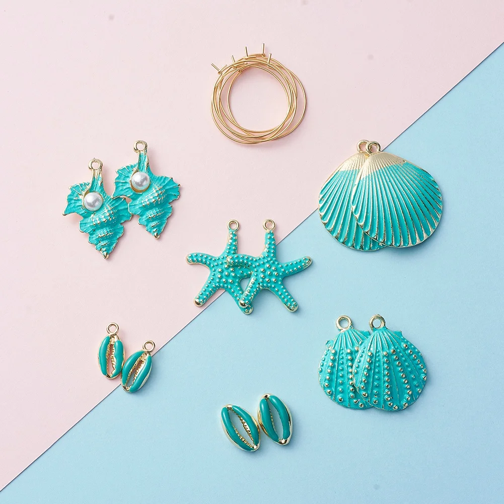 

1 Set DIY Earring With Cowrie Shell Beads Alloy Pendants Brass Jump Rings and Alloy Stud Earring Findings Jewelry Making Kit