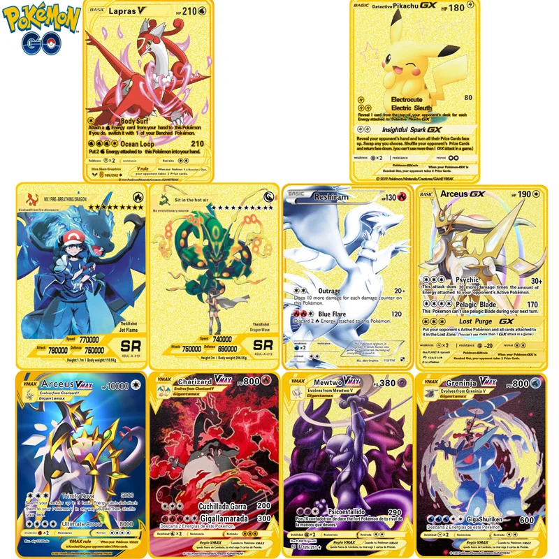 

Rare Pokemon Gold Card 5Pcs/Set New Charizard Pikachu GX VMAX EX Not Repeating Metal Collection Card Children Toy Christmas Gift