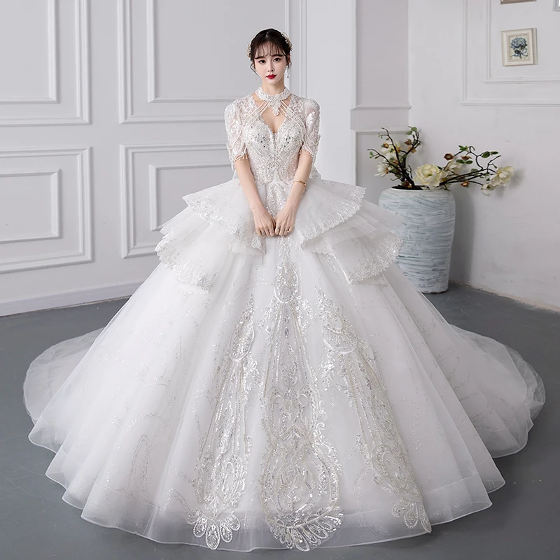 

Elegent And Luxury V Neck Wedding Dresses For Womem 2023 Lace Appliques Long Sweep Train Bridal Dress Ball Gown Vestido De Novia