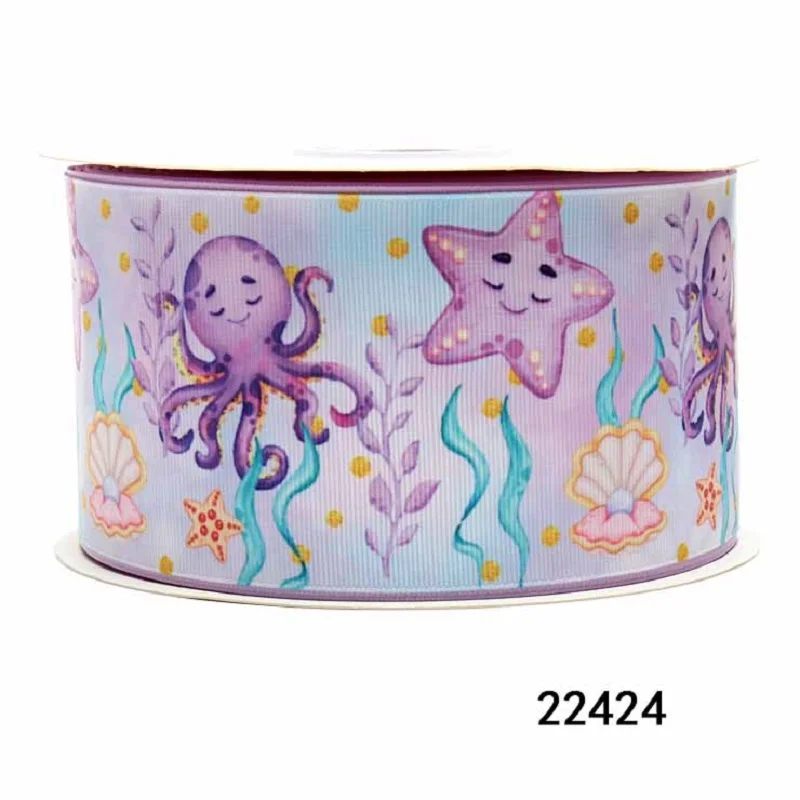 

50yards Sea Animals Cartoon Grosgrain Ribbon 25mm for Hairbows Craft Handmade Sewing Accessories