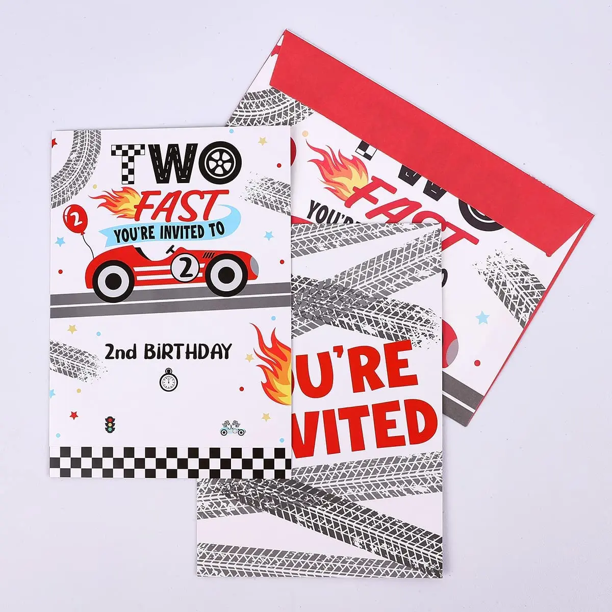 

Two Fast Birthday Party Invitations Cards with Envelopes 25pcs of Race Car 2nd Birthday Invitation Cards for Boy Birthday Party
