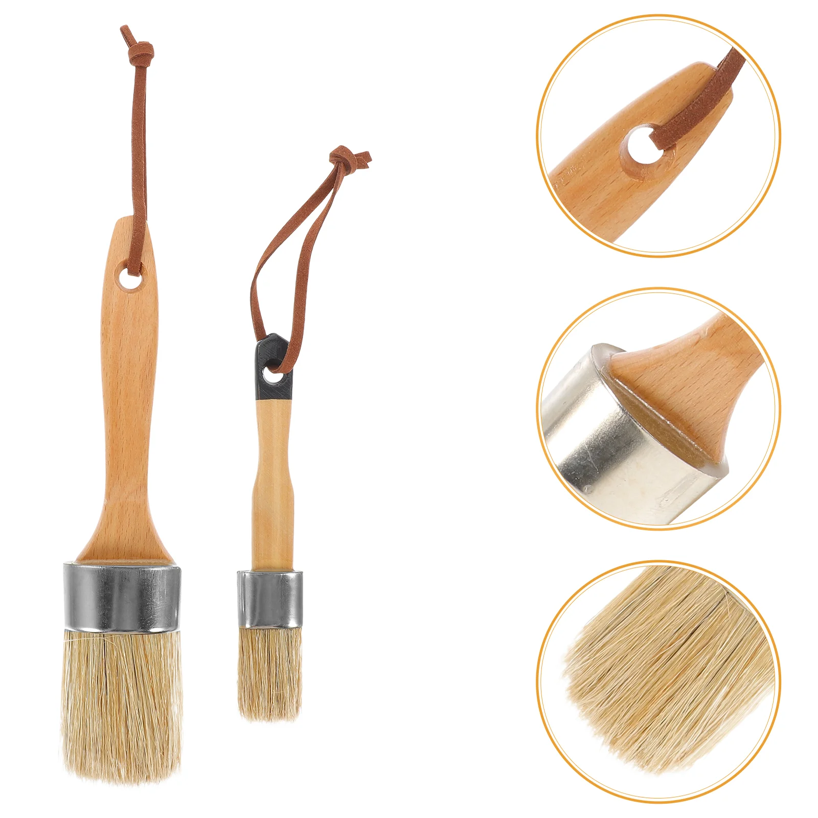 

2 Pcs Wall Paint Brushes Walls Stain Wood Wooden Handle Bristles Wallpaper