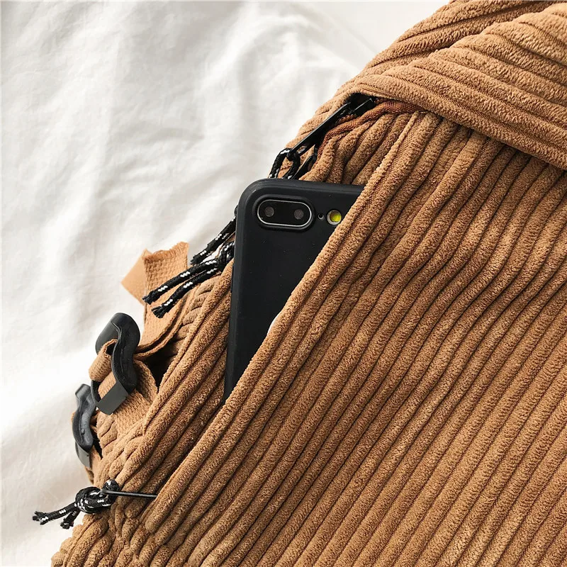 Fashion Casual Minimalist Backpack Solid Colour Cute Retro Corduroy Anti-Theft Backpack Students Teenage Girls Travel Shoulder B