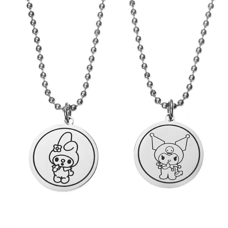 

Sanrio Cartoon Kuromi Melody Cinnamoroll Titanium Steel Necklace European and American Fashion Spongebob Kawaii Sweater Chain