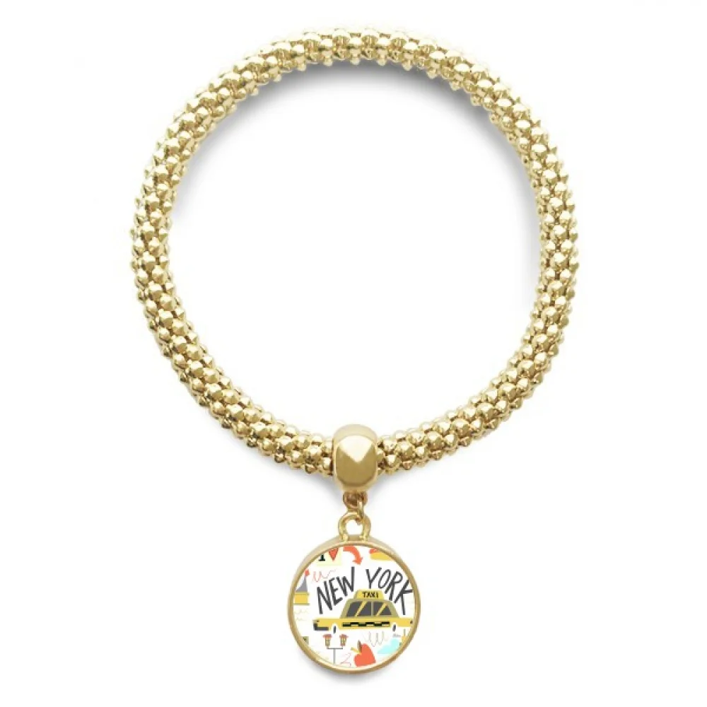 

America New York City Liberty Illistration Golden Bracelet Round Pendant Jewelry Chain