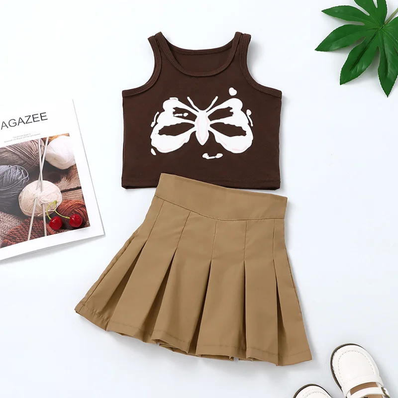 

Girls Butterfly Print + Pleated Smart Skirt Suit Toddler Girl Clothes Baby Girl Clothes Kids Boutique Clothing Wholesale