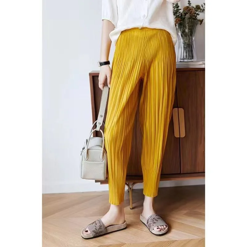 Женские плиссированные брюки Miyake повседневные свободные однотонные большой