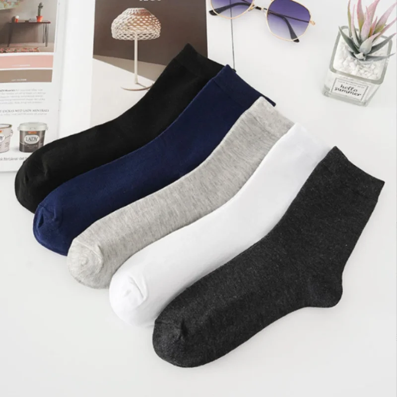 Men's Cotton Socks 10 Pairs / Lot Black White Gray Business Casual Sock Crew Soft Calcetines Breathable Spring Summer for Male