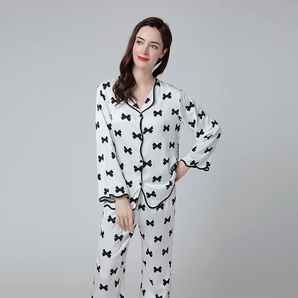 Pajamas for Women 2 Piece Set Long Pants Silk Satin Loungewear Sleepwear Suit Female Pijamas Sets Womens Outfits Home Clothes