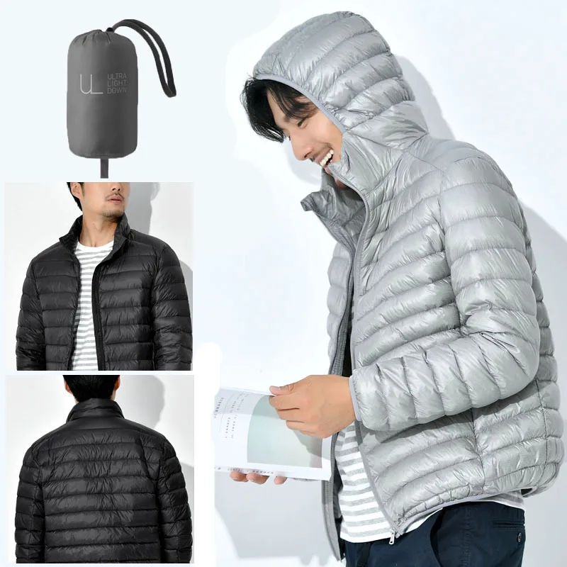 Men Fluffy Winter Coat Fashion Hooded 90% White Duck Down Jackets Ultralight Puffer Down Coat Portable Slim Down Parkas 5XL 6XL