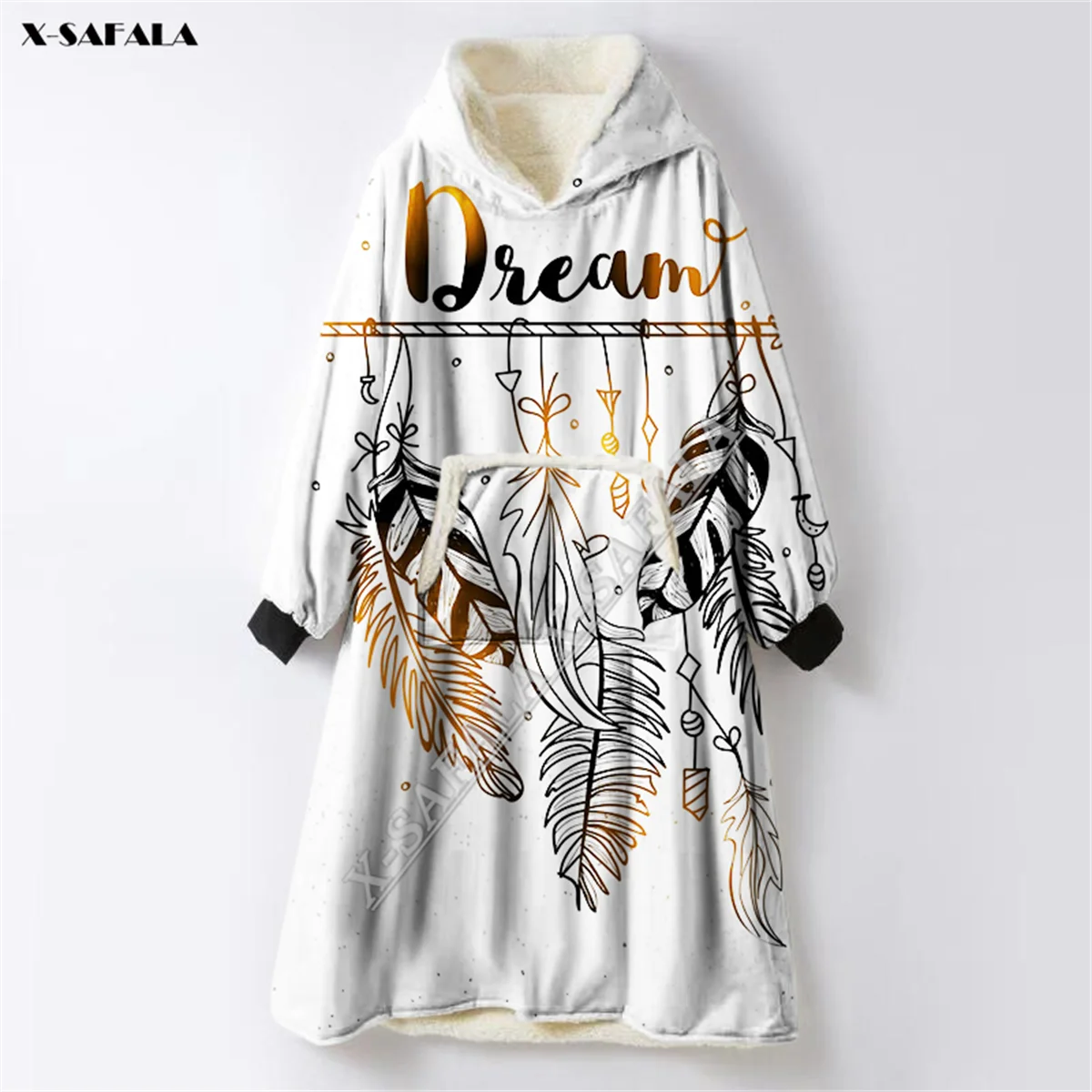 Dreamcatcher 3D Print Oversized Thickened Hooded Wearable Blanket Hoodie Nightgown Fleece Men Female Nightwear Warm Gift