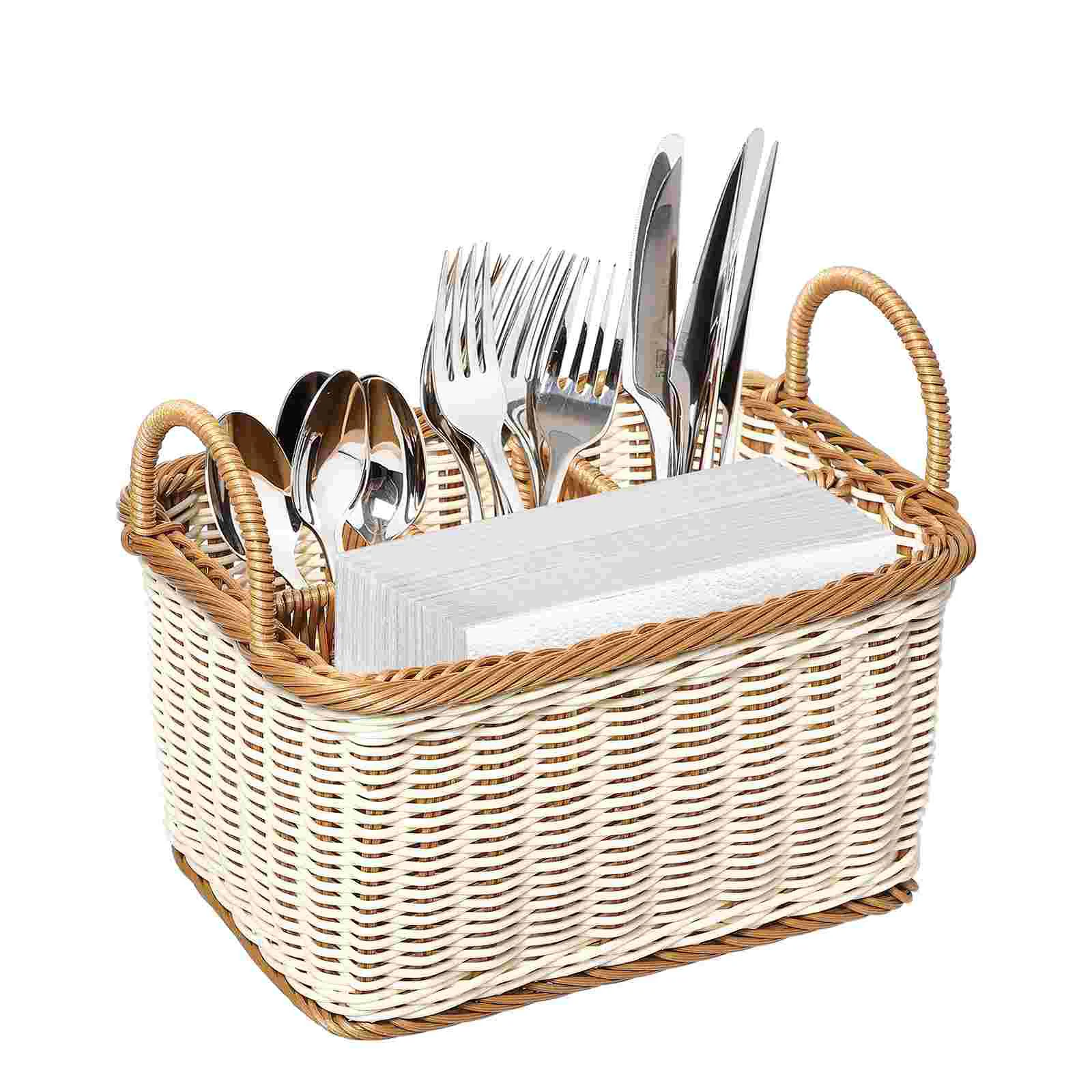 

Storage Basket Camping Accessories Utensil Holder Party Picnic Car Cutlery Holder Pp Rattan Picnic Caddy Beach Accessories Man