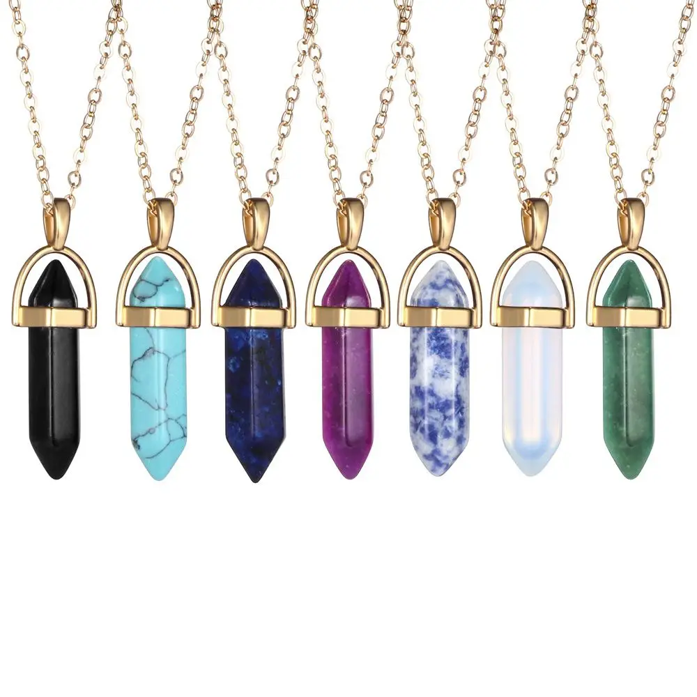 

Chain Women Jewelry Women's Fashion Crystal Necklaces Hexagonal Pendant Healing Crystal Opals Multilayer Necklace