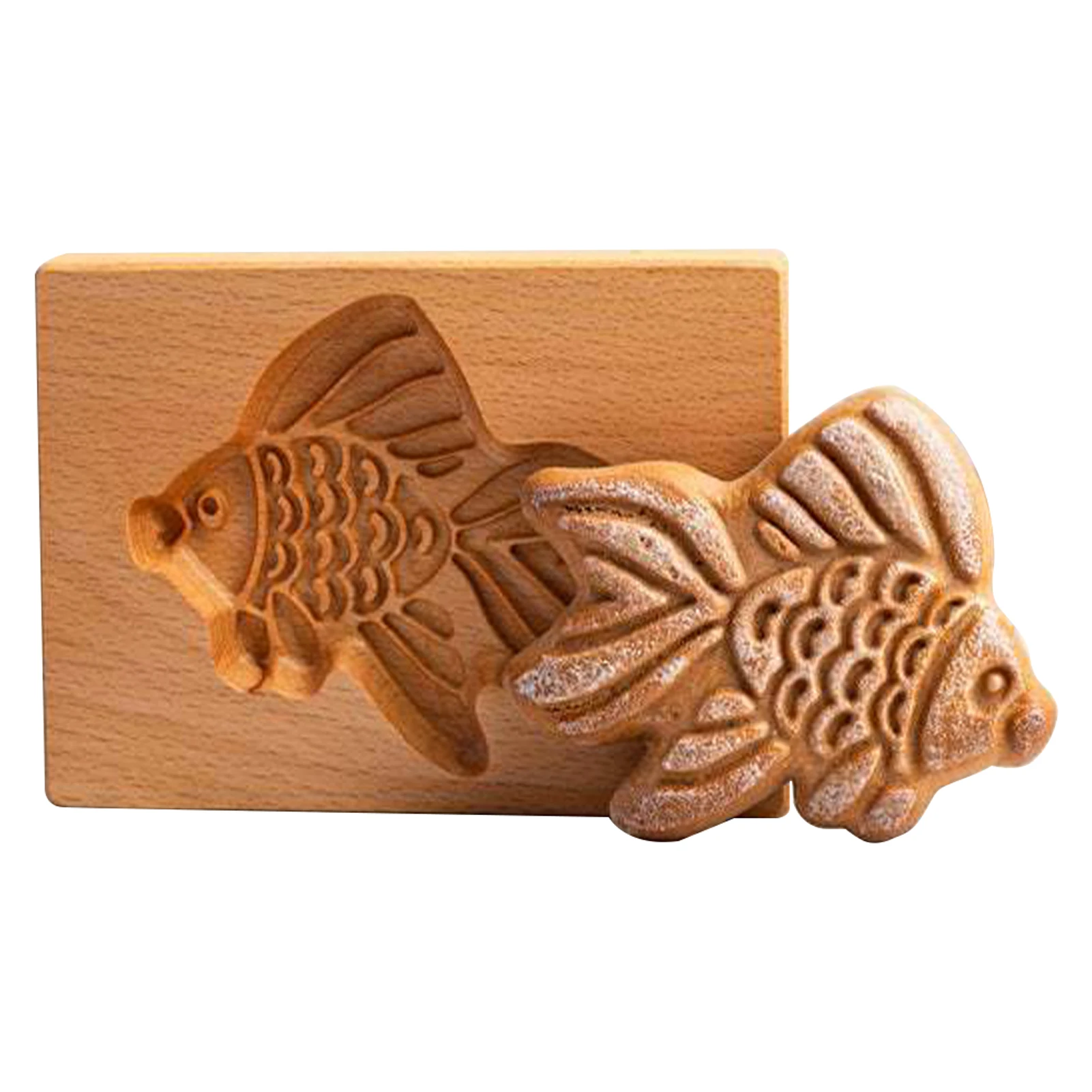 

Baking Kitchen Funny Wooden Fish Stamp Party Embossing Cookies Mold Animal Family Christmas Gatherings 3D DIY