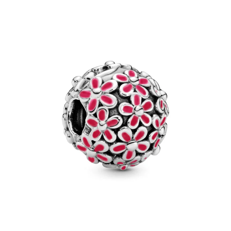 

Популярные бусины из 925 серебра, подвески, Маргаритка, зажим с розово-красной эмалью, Подходит для Pandora, 925 оригинальный браслет для женщин, юв...