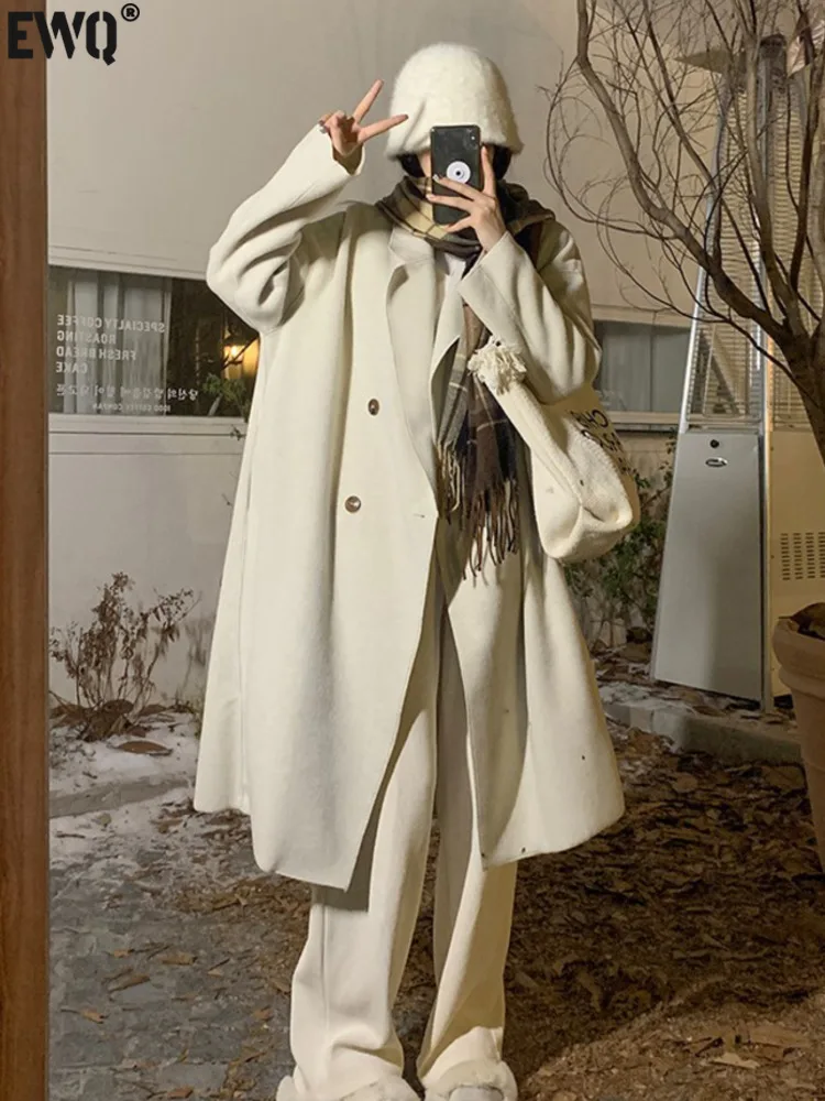 

Женская свободная куртка [EWQ], черная Толстая куртка большого размера с двумя карманами, свободного покроя, с длинным рукавом, 6U4308, Осень-зима 2023