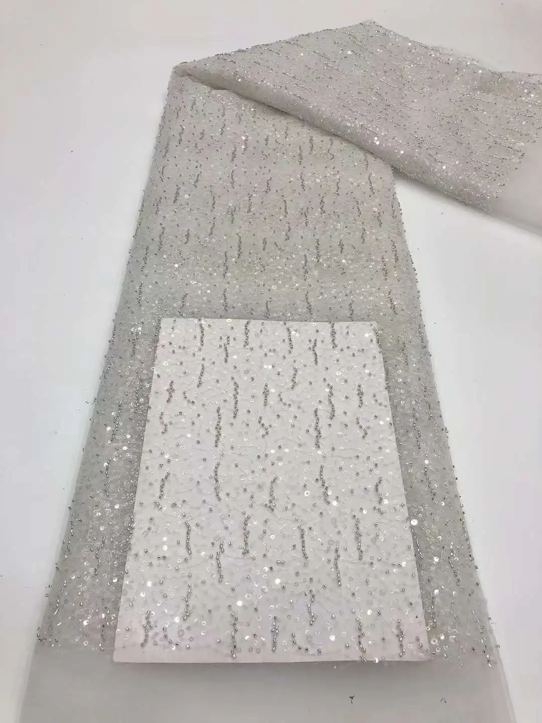 

2022 Sequins Lace Fabrics High Quality African Beaded Tulle Fabric Embroidery Lace With Beads For Bridal Dress