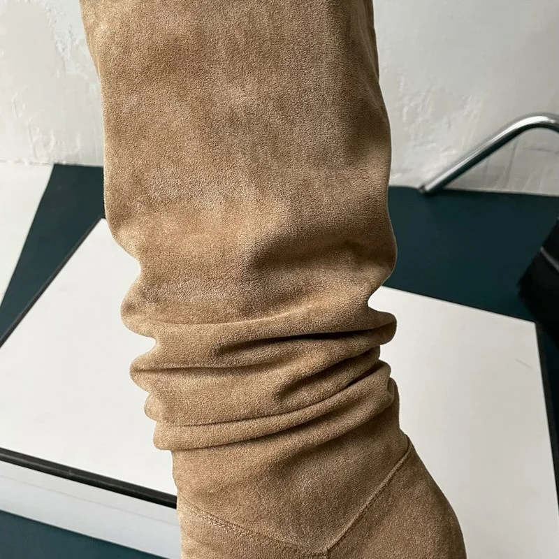 Женские Плиссированные сапоги Ochanmeb ZA черные телесные до колена из искусственной