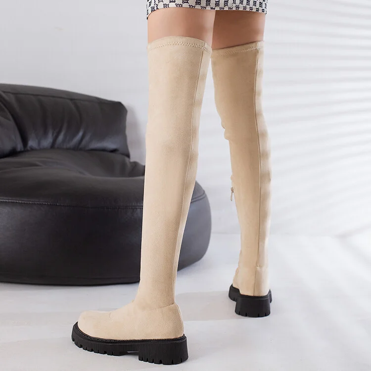 

Suede Stretch Thigh High Boots Women Shoes Winter 2022 Round Toe Low Heels Women's Over Knee Boots Fashion Ladies Shoes