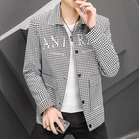 korean plaid jackets men 2022 autumn casual business jacket fashion streetwear social party coats slim lapel office men clothing