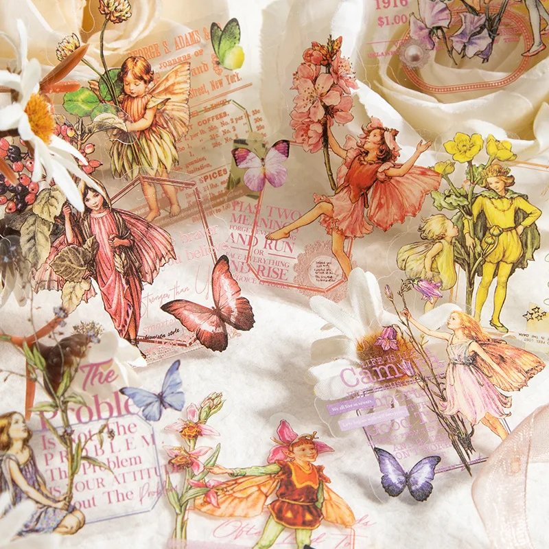 30 Sheets Flower fairy PET stickers fairy fantasy record series material decorative hand account collage Scrapbook 8 kinds
