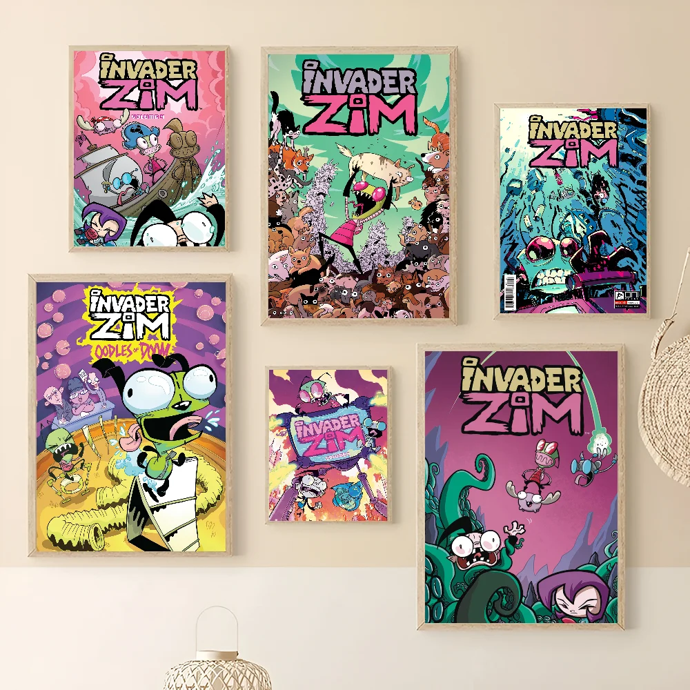 I-Invader Z-Zim Cartoon Anime Posters Sticky Whitepaper Prints Artwork Kawaii Room Decor