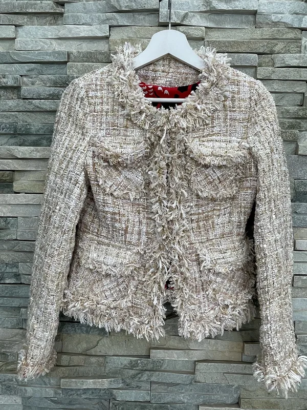 

Tweed Short Coat Women Retro Woven Tassel Edging Blouse Plaid Outer Wear Fall Clothing jacket Clothes