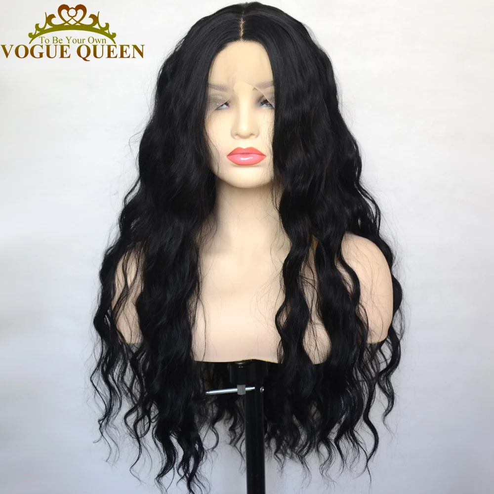 Vogue Queen 1B натуральный черный Синтетический T кружевной передний парик Свободные
