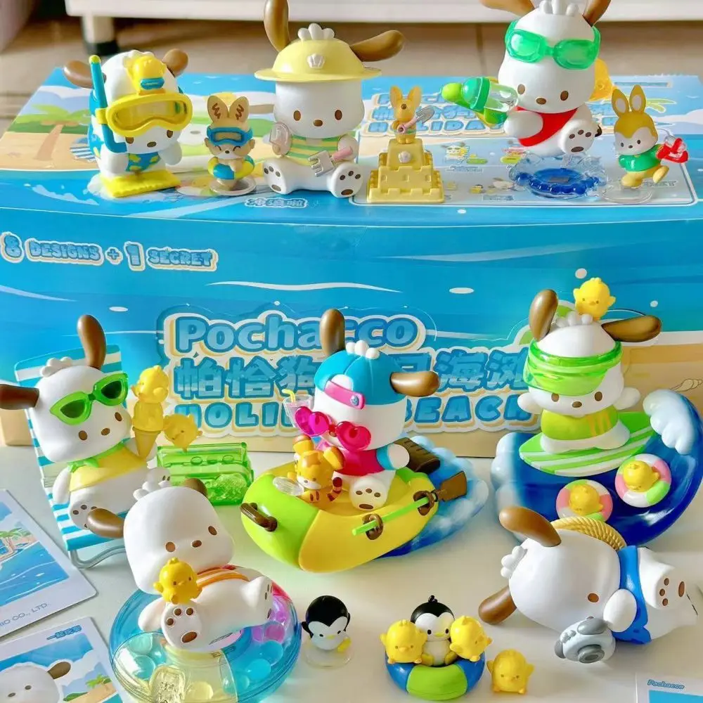Фото Kawaii Sanrio Pochacco Слепая Коробка Праздничная Пляжная Серия Тайный Сюрприз Фигурка Аниме Модель Куклы Рождественский Пода... №5