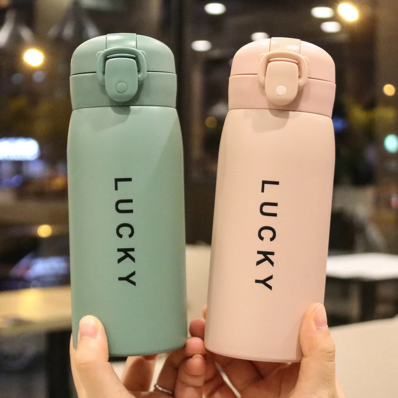 

Bounce Cover Thermos Bottle Couple Large-capacity Student Ins Simple Portable Stainless Steel Straight Drinking Water Cup