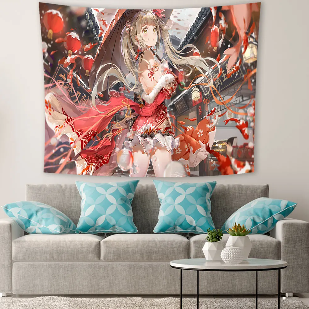 

Anime Classic Pink Kawaii Tapestry Cute Sexy Ladies Fashion Wall Hanging Fabric Bed Cover Aesthetic Home Decor Background Cloth