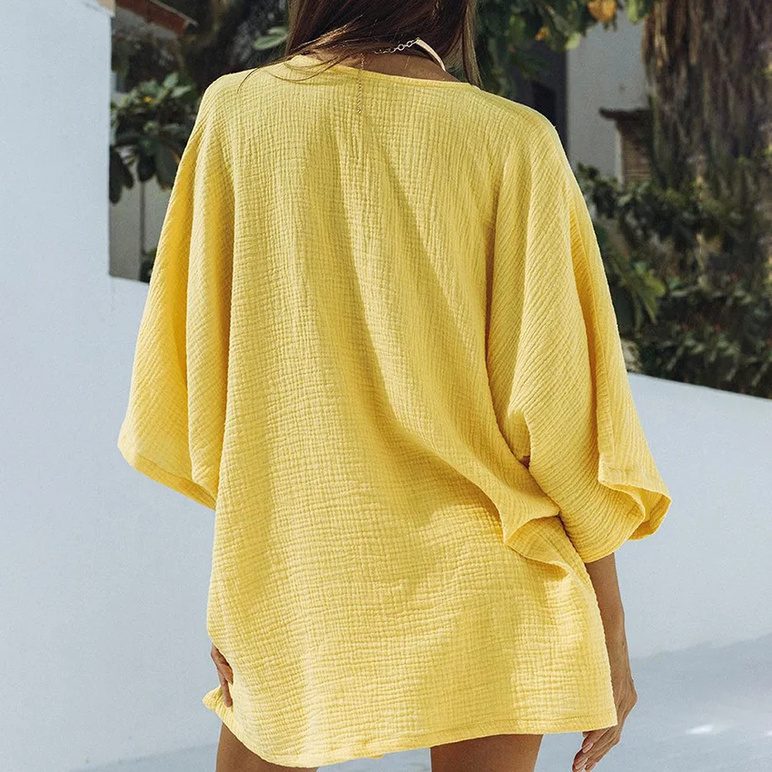 Simple Three-quarter Sleeve Cotton Pajamas Set Loose Pajamas Double-layer Yarn Design Sense Ladies Home Wear