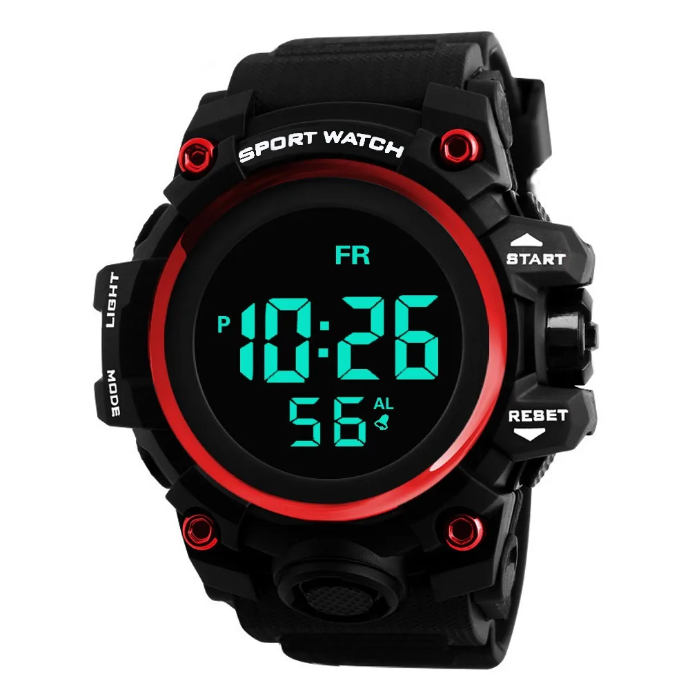 

Часы Наручные Мужские цифровые, модные водонепроницаемые спортивные с ЖК-дисплеем, с резиновым ремешком, с секундомером и датой