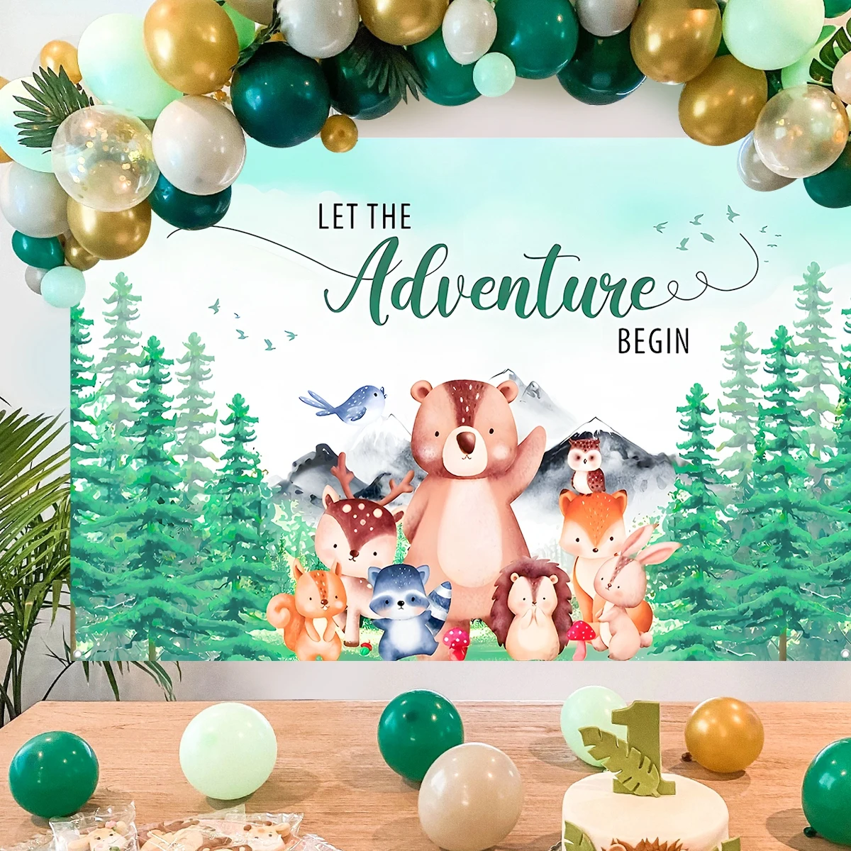 Фон для фотосъемки с изображением леса деревьев и гор 150x100 см