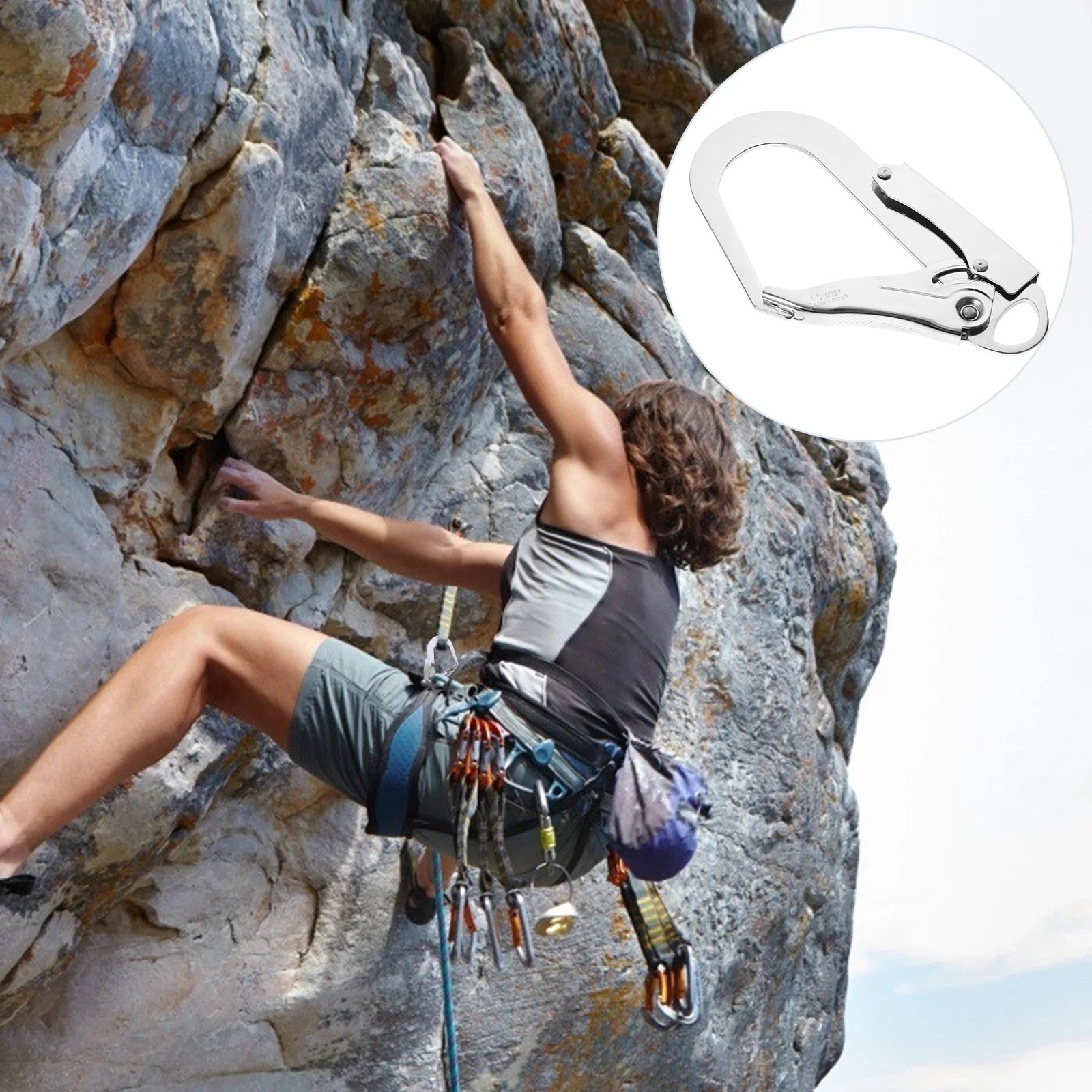

Hook Rebar Safety Positioning Snap Lanyard Carabiner Forged Buckle Absorbing Drop Climbing Chain Portable Locking Aluminum Metal