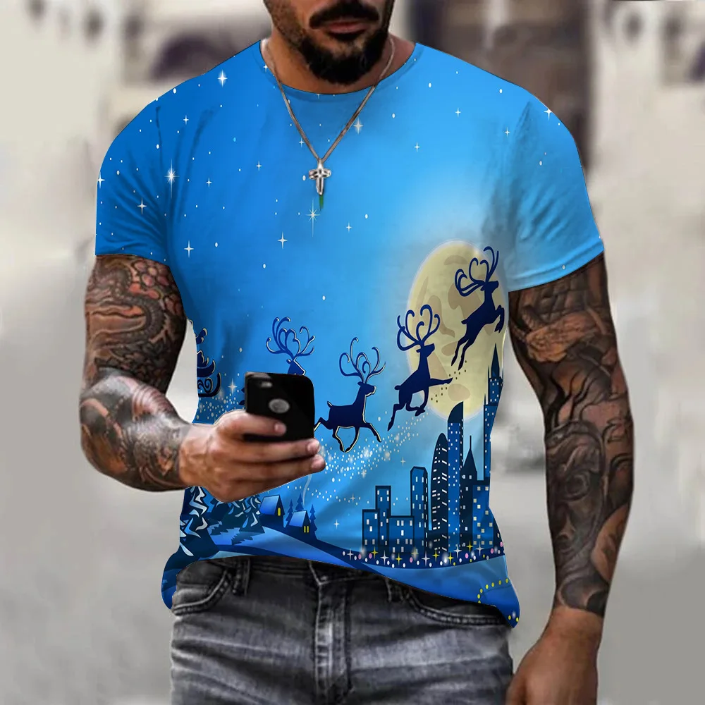 

Men's Summer Short sleeve Christmas Print T-shirt Male Sports Running tshirt Fitness Gym t shirt Tee Tops Streetwear Clothes