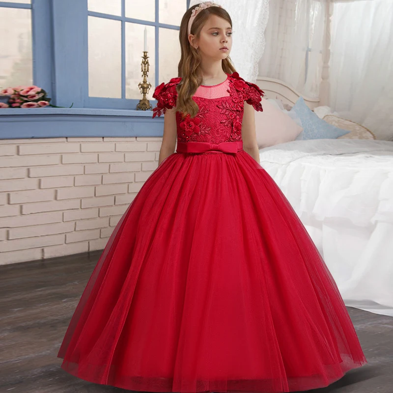 2022 Summer Long Sleeve Flower Girl Dress Elegant Kids Dresses For Girls Party Wedding Bridesmaid Princess 14 10 12 Years | Детская