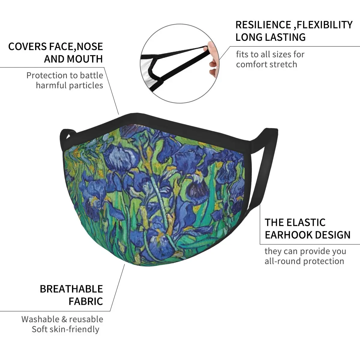 Ирисы от Винсента Ван Гога милая маска для лица многоразовая дышащая Защитная