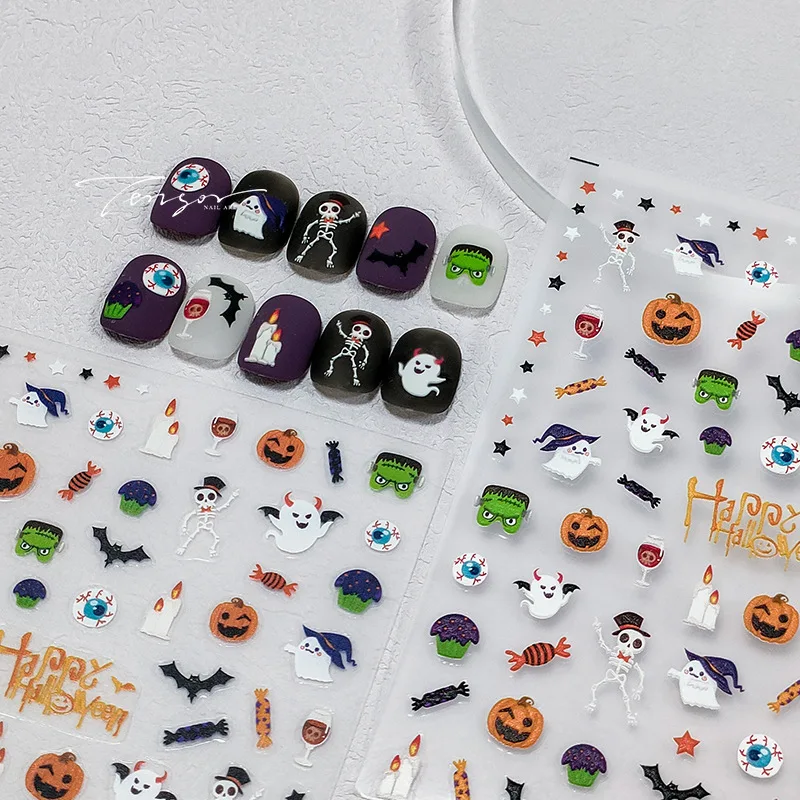 Реалистичные рельефные красочные наклейки для ногтей на Хэллоуин карнавал