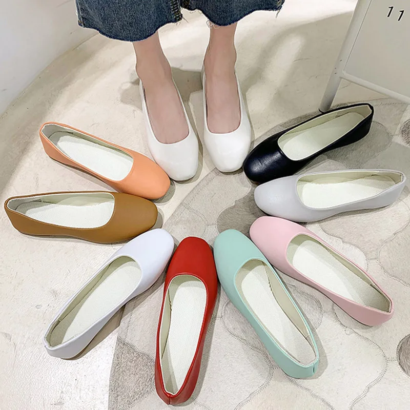

Large Size Women Shoes Square Toe Slip On Flat Shoes Woman Loafers Candy Color Boat Shoes Comfort Female Shoe Zapatos Mujer RedL